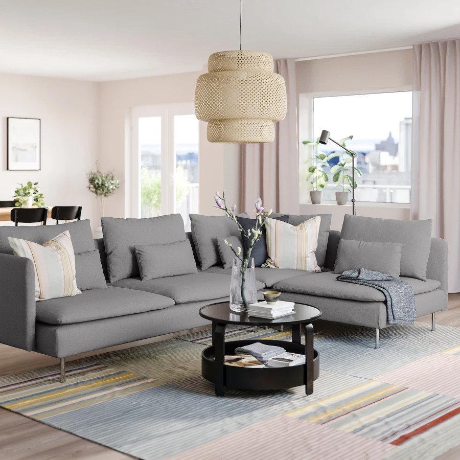 4-местный угловой диван - IKEA SÖDERHAMN/SODERHAMN, 99x192/291см, серый/светло-серый, СЕДЕРХАМН ИКЕА (изображение №2)