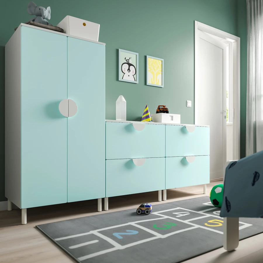 Детская гардеробная комбинация - IKEA PLATSA SMÅSTAD/SMASTAD, 180x57x133см, белый/бирюзовый, ПЛАТСА СМОСТАД ИКЕА (изображение №2)
