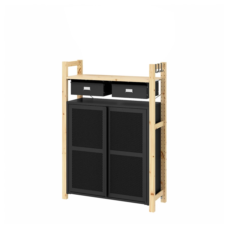 Комбинация для хранения - IKEA IVAR/ИВАР ИКЕА, 89х30х124 см, сосна/черный (изображение №1)