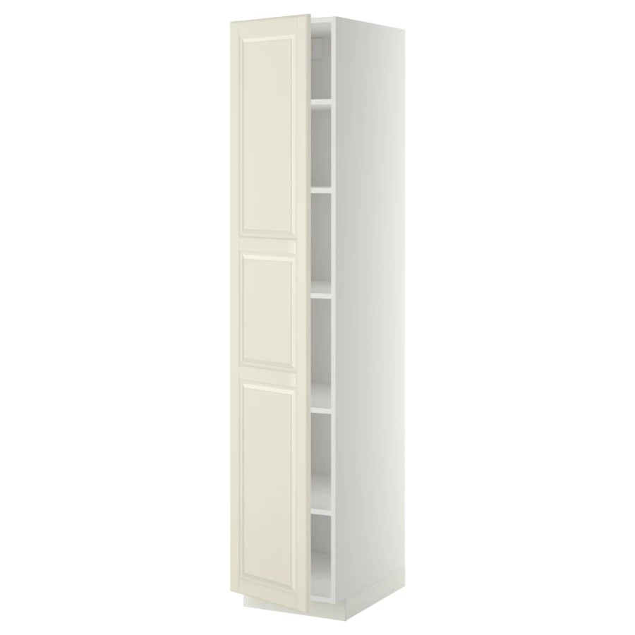 Высокий кухонный шкаф с полками - IKEA METOD/МЕТОД ИКЕА, 200х60х40 см, белый/кремовый (изображение №1)
