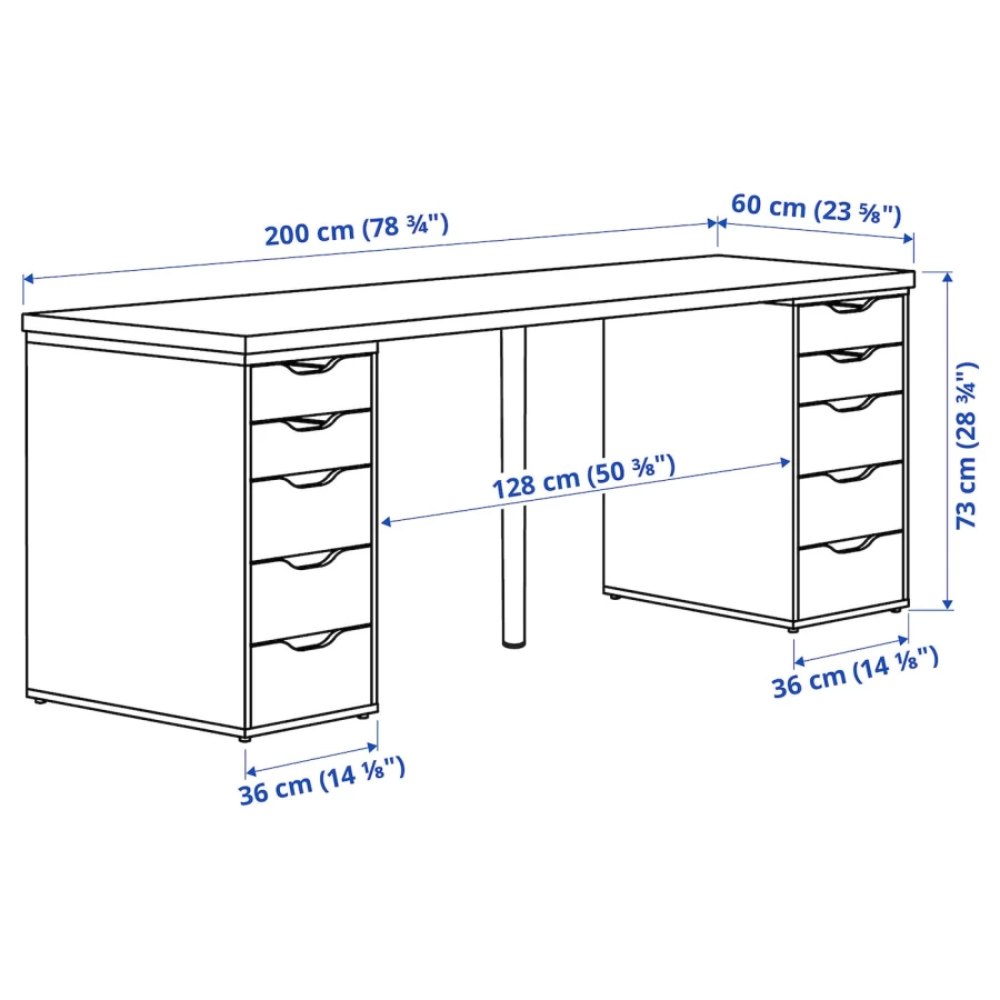 Письменный стол с ящиками - IKEA LAGKAPTEN/ALEX/ЛАГКАПТЕН/АЛЕКС ИКЕА, 200х60 см, под беленый дуб/белый (изображение №7)