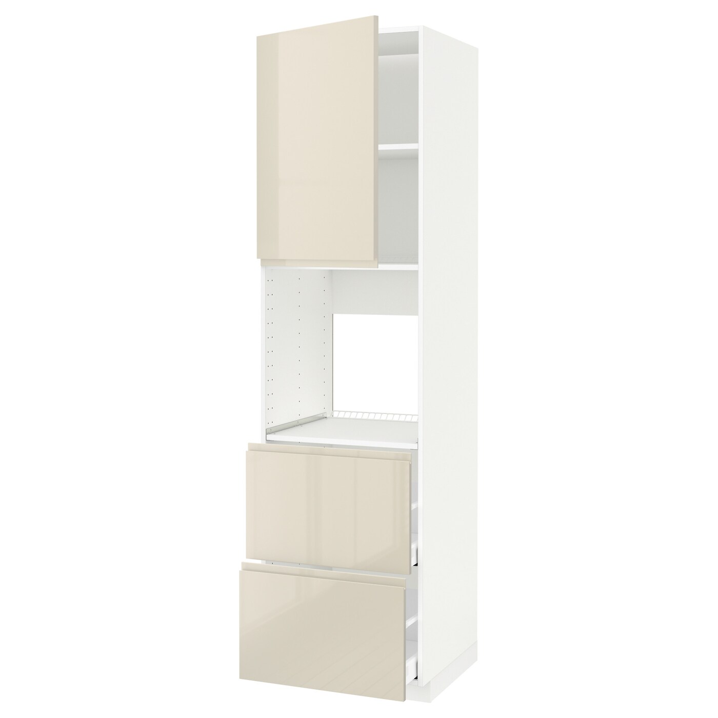 Высокий шкаф с ящиками - IKEA METOD/MAXIMERA/МЕТОД/МАКСИМЕРА ИКЕА, 220х60х60 см, белый/светло-бежевый глянцевый