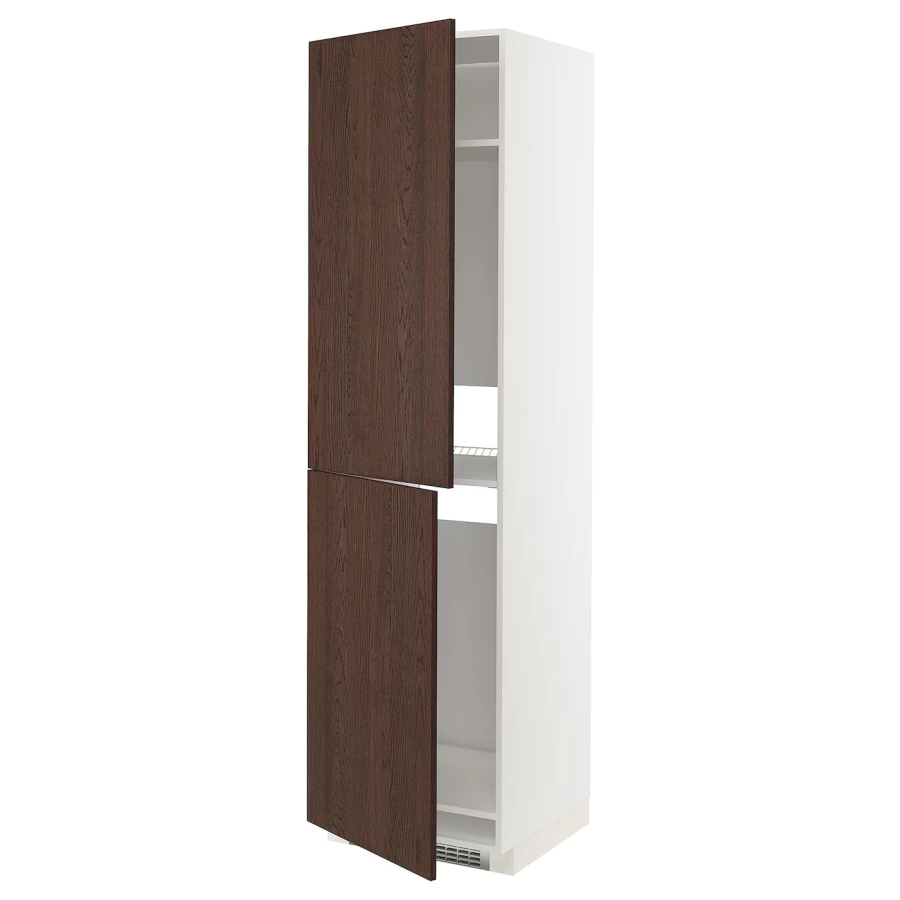 Высокий кухонный шкаф - IKEA METOD/МЕТОД ИКЕА, 220х60х60 см, белый/коричневый (изображение №1)