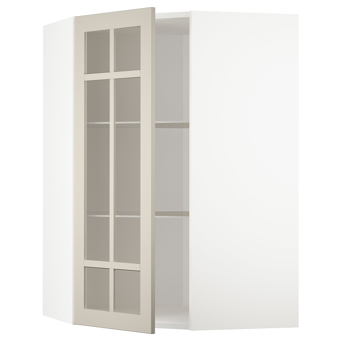 Шкаф  с дверцами и  стеклянной полочкой  - METOD IKEA/ МЕТОД ИКЕА, 68х100 см, белый/светло-бежевый