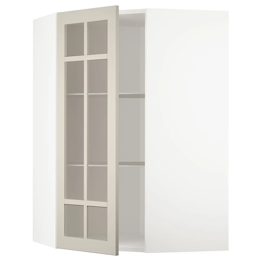 Шкаф  с дверцами и  стеклянной полочкой  - METOD IKEA/ МЕТОД ИКЕА, 68х100 см, белый/светло-бежевый (изображение №1)