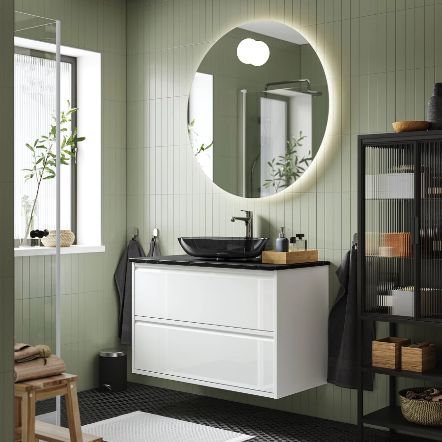 Тумба для ванной - ÄNGSJÖN / OXMYREN /АNGSJОN/ IKEA/ ЭНГСЬЕН / ОКСМИРЕН ИКЕА,  102х77 см , черный/белый (изображение №2)