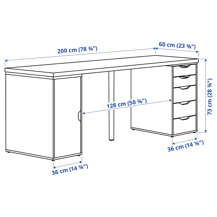 Письменный стол с ящиками - IKEA LAGKAPTEN/ALEX, 200х60 см, под беленый дуб, ЛАГКАПТЕН/АЛЕКС ИКЕА (изображение №7)