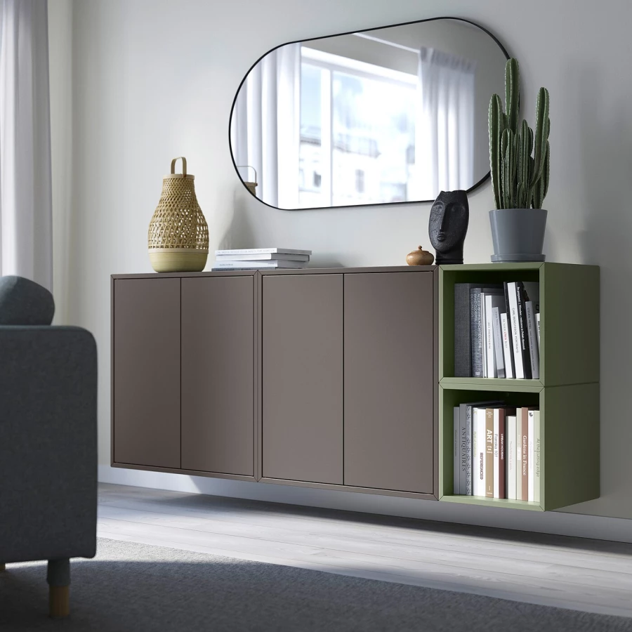 Комбинация для хранения - EKET IKEA/ ЭКЕТ ИКЕА,  175х70 см,   коричневый/зеленый (изображение №2)