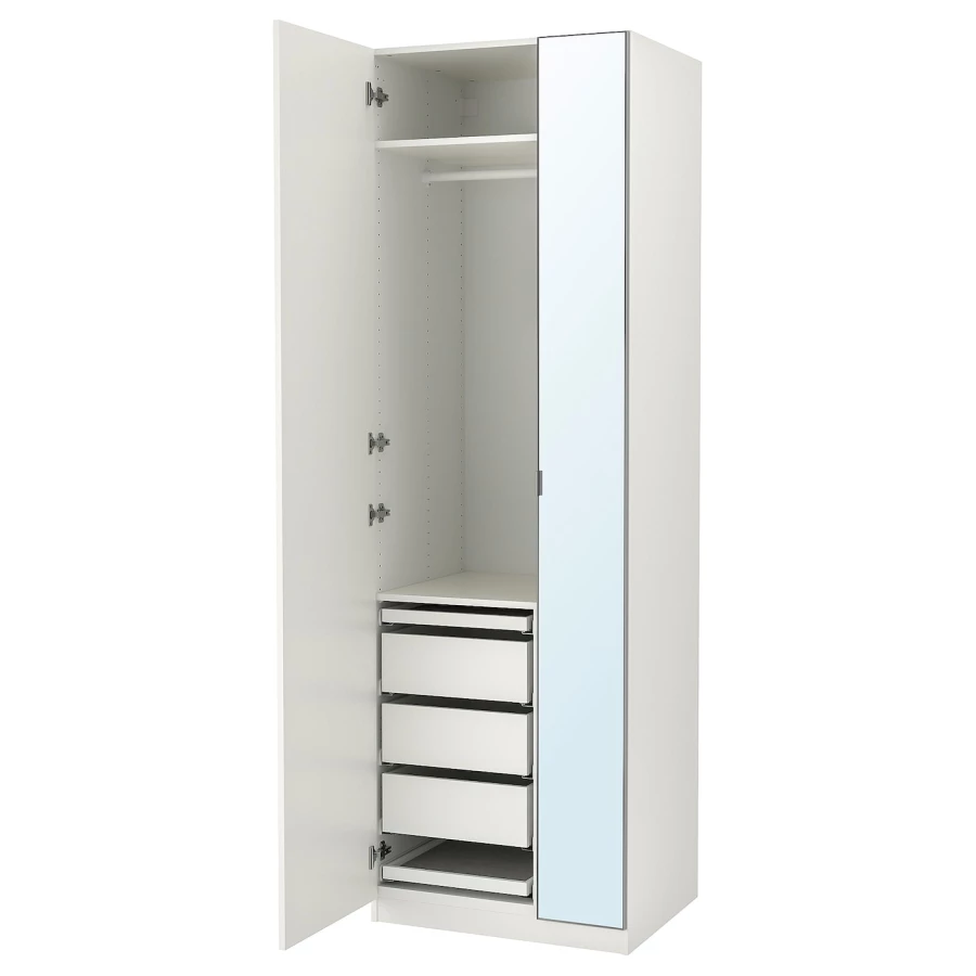 Шкаф с зеркалом - IKEA PAX/FORSAND/ÅHEIM/AHEIM/ПАКС/ФОРСАНД/ОХЕЙМ ИКЕА, 60х75х236,4 см, белый (изображение №1)