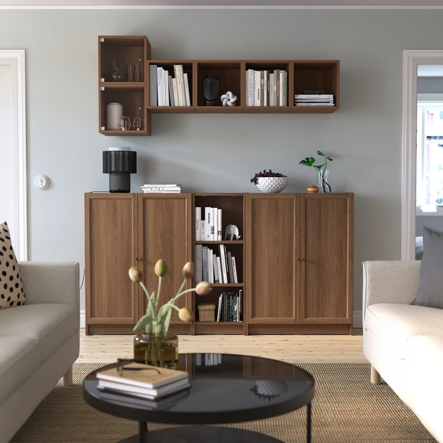 Книжный шкаф -  BILLY / EKET IKEA/ БИЛЛИ/ ЭКЕТ ИКЕА, 200х106х30 см, коричневый (изображение №2)