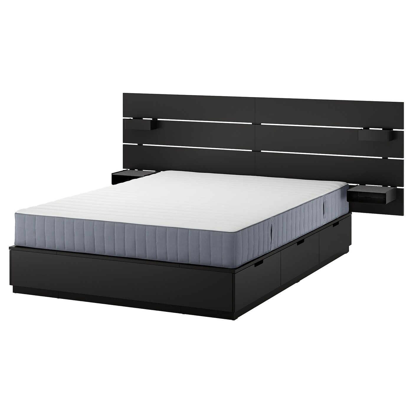 Каркас кровати с контейнером и матрасом - IKEA NORDLI, 200х160 см, матрас жесткий, черный, НОРДЛИ ИКЕА