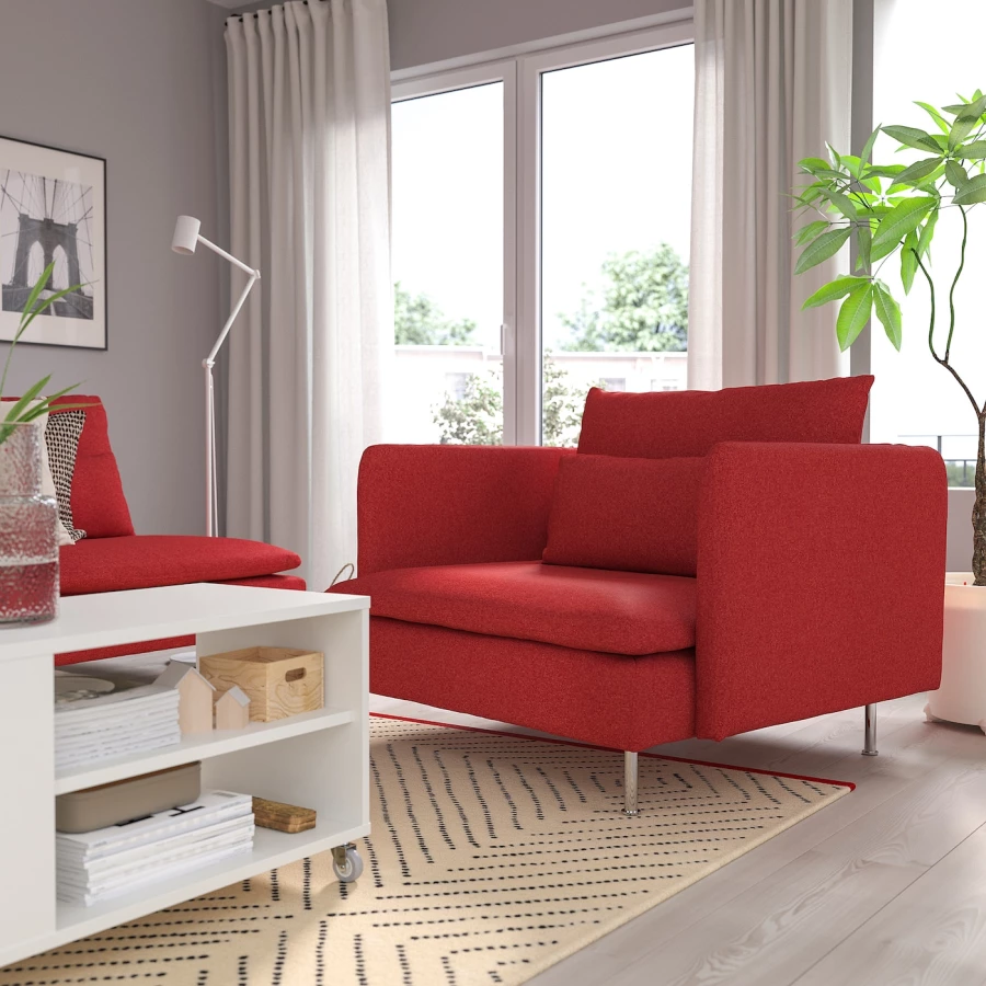 Кресло - IKEA SÖDERHAMN/SDERHAMN/СЁДЕРХАМН ИКЕА, 105х99х83 см, красный (изображение №4)