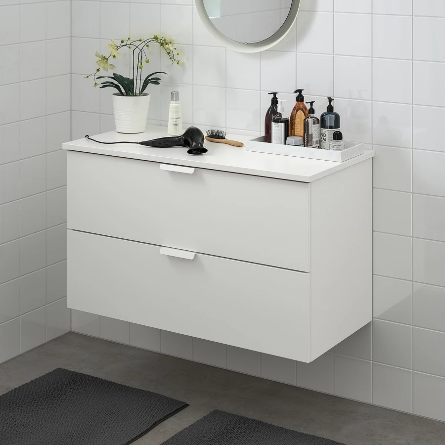 Шкаф под умывальник с 2 ящиками - GODMORGON / TOLKEN IKEA/ ГОДМОРГОД /ТОЛКЕН ИКЕА, 102х60 см, белый (изображение №2)
