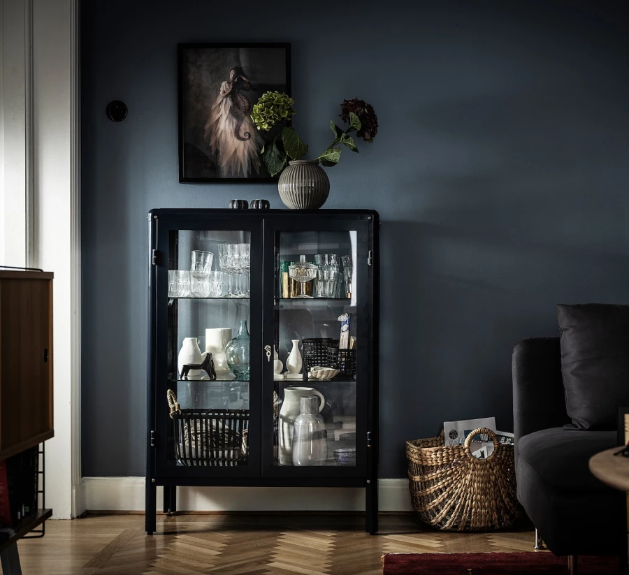 Шкаф со стеклянной дверью - FABRIKÖR/FABRIKОR   IKEA/ ФАБРИКОР ИКЕА,81x113х42 см, прозрачный/ синий (изображение №4)