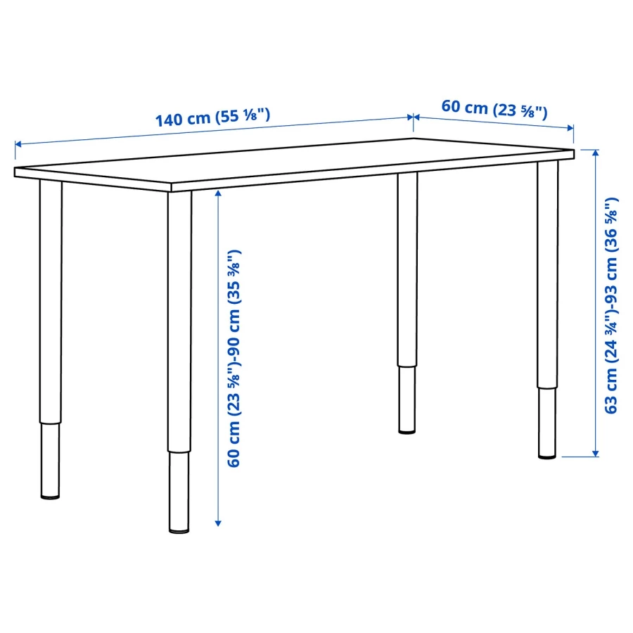 Письменный стол - IKEA LAGKAPTEN/OLOV, 140х60х63-93 см, белый/черный, ЛАГКАПТЕН/ОЛОВ ИКЕА (изображение №4)