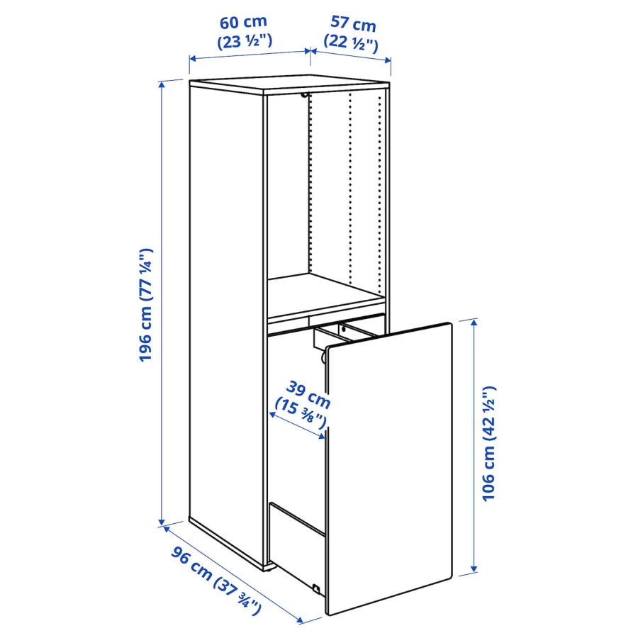 Шкаф детский - IKEA SMÅSTAD/SMASTAD, 60x57x196 см, белый/зеленый, СМОСТАД ИКЕА (изображение №4)