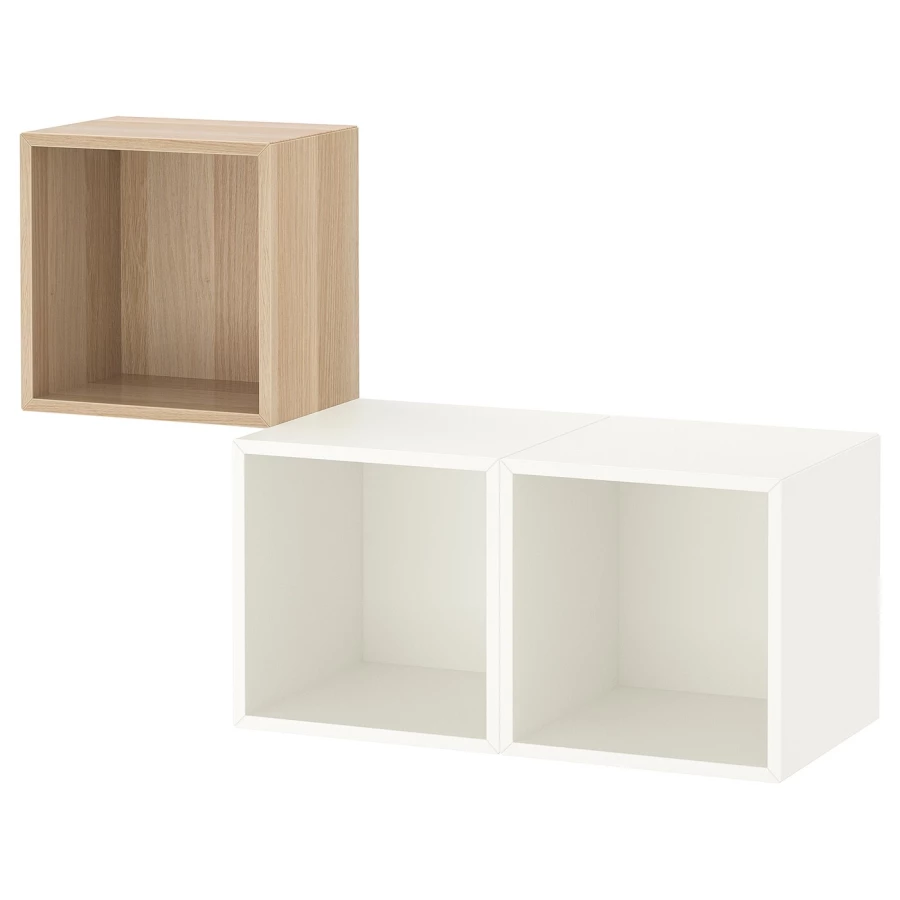 Комбинация навесных шкафов - IKEA EKET, 105x35x70 см, белый/дуб, ЭКЕТ ИКЕА (изображение №1)