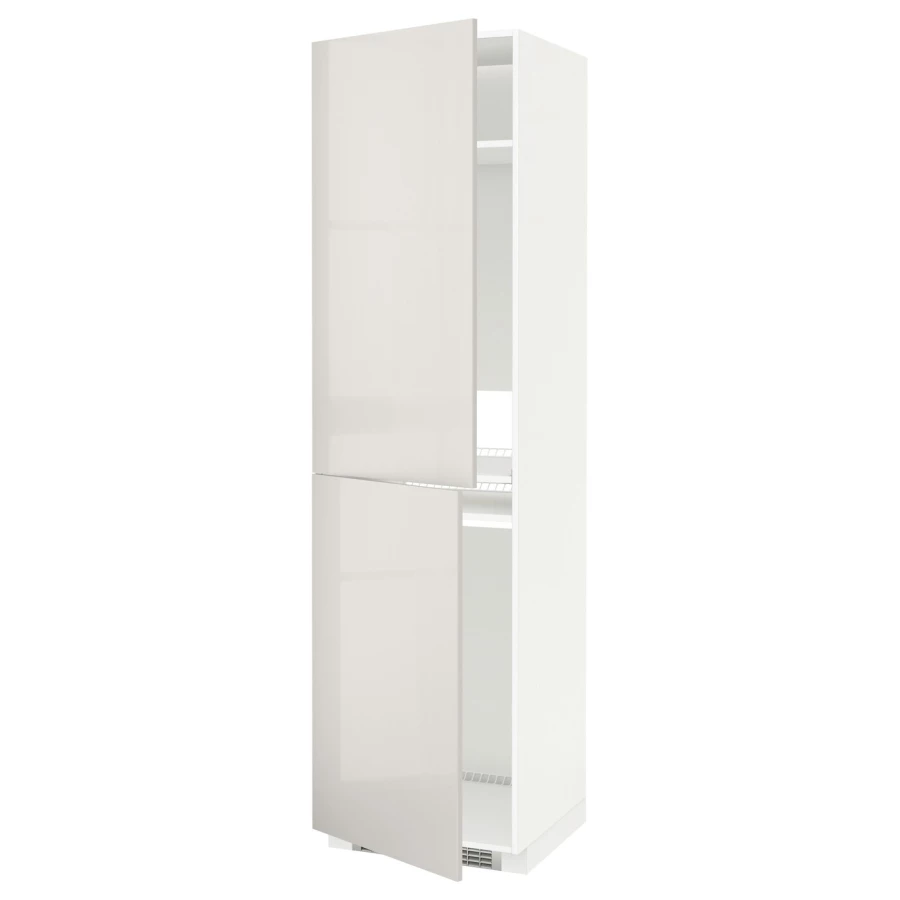 Высокий кухонный шкаф - IKEA METOD/МЕТОД ИКЕА, 220х60х60 см, белый/светло-серый глянцевый (изображение №1)