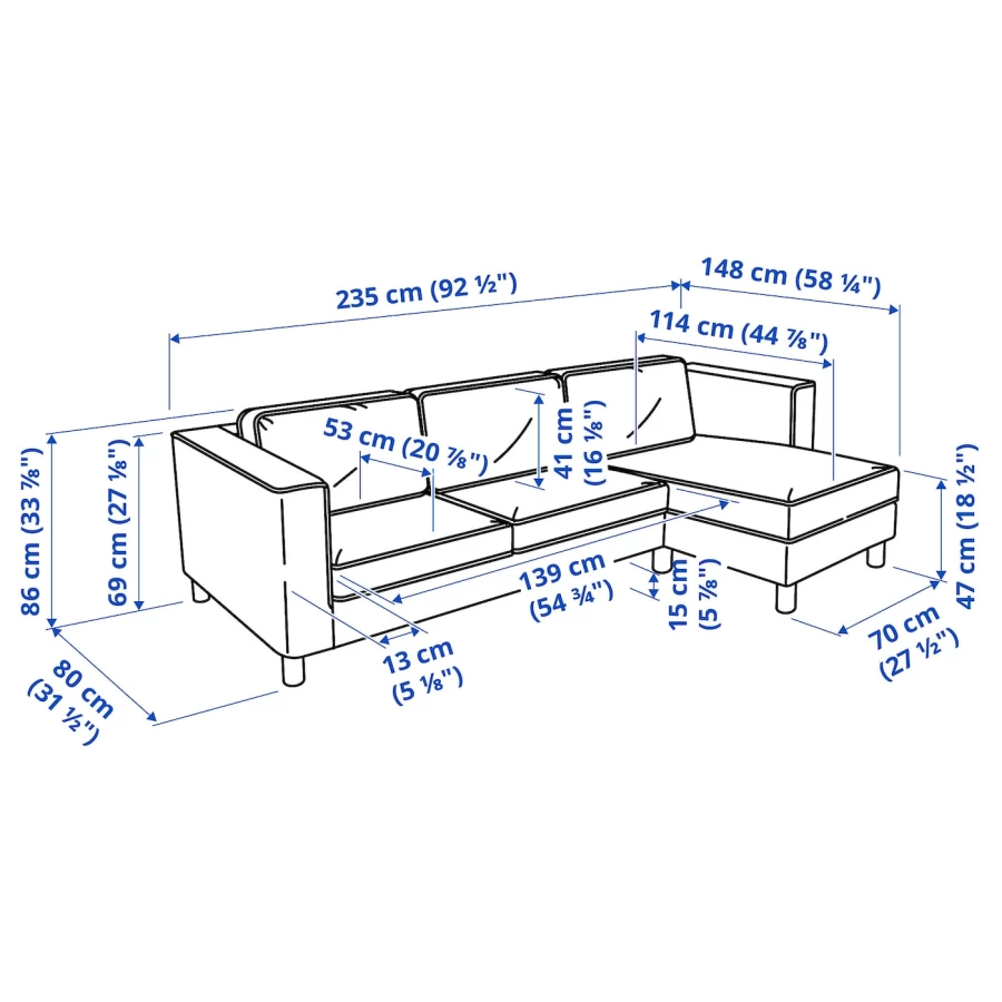 3-местный диван с шезлонгом - IKEA PÄRUP/PARUP/ПЭРУП ИКЕА, 235х80х69 см, светло-коричневый (изображение №6)