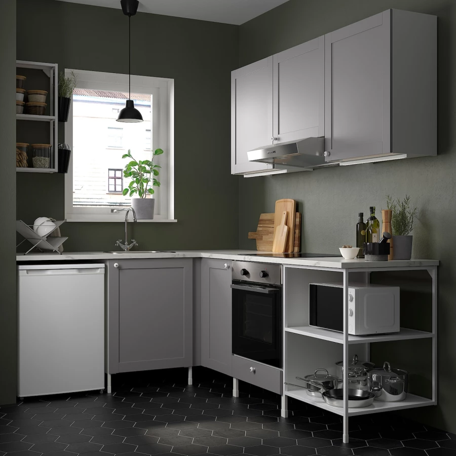 Угловой кухонный гарнитур - IKEA ENHET, 190.5х228.5х75 см, белый/серый, ЭНХЕТ ИКЕА (изображение №2)