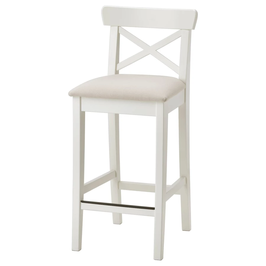 Барный стул со спинкой - INGOLF IKEA/ИНГОЛЬФ ИКЕА, 92х40х45  см, белый (изображение №1)