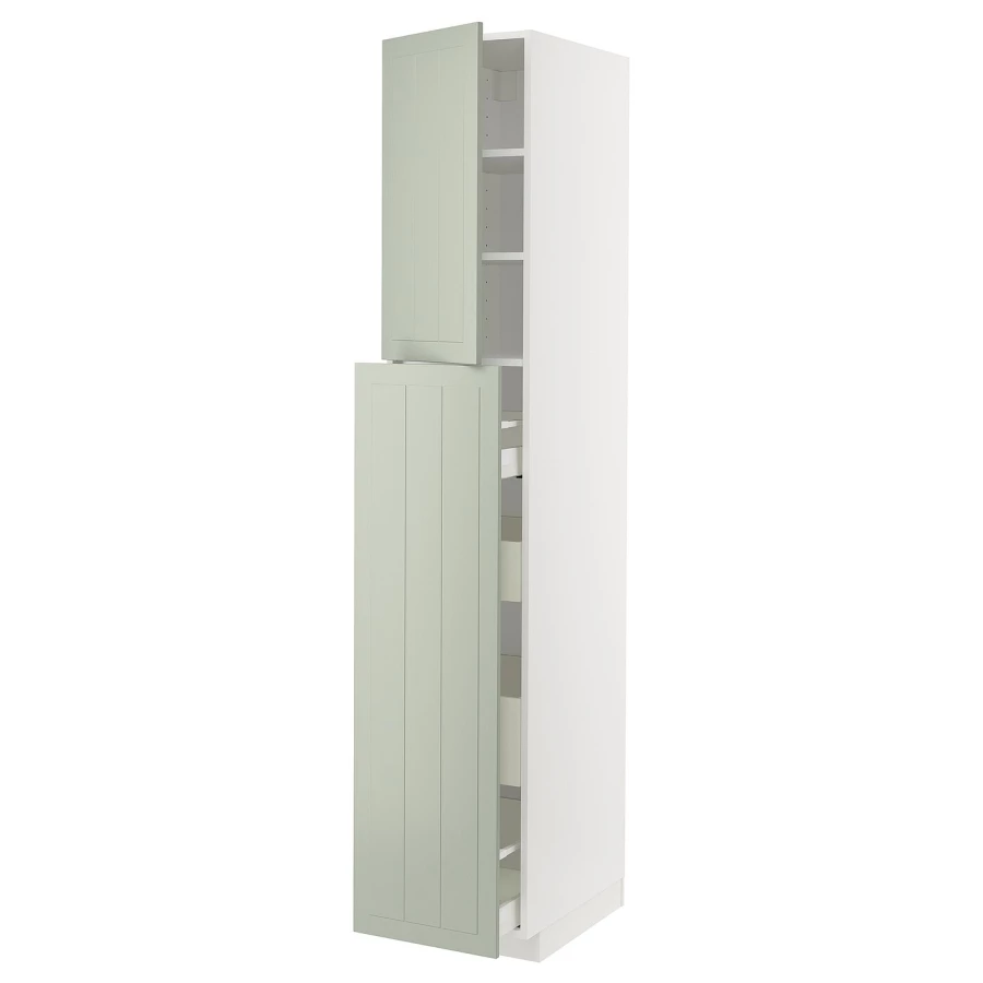 Высокий шкаф - IKEA METOD/MAXIMERA/МЕТОД/МАКСИМЕРА ИКЕА, 220х60х40 см, белый/зеленый (изображение №1)