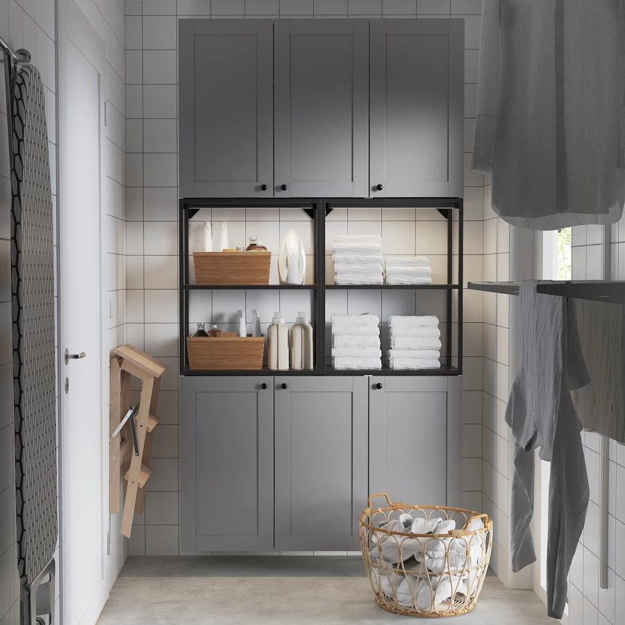 Книжный шкаф -  ENHET IKEA/ ЭНХЕТ ИКЕА, 225х120 см, белый/серый (изображение №3)