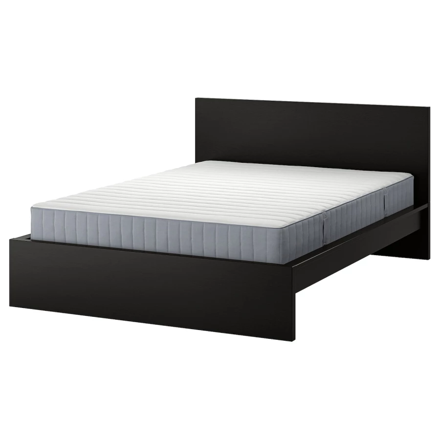 Кровать - IKEA MALM, 200х140 см, матрас средне-жесткий, черно-коричневый, МАЛЬМ ИКЕА (изображение №1)