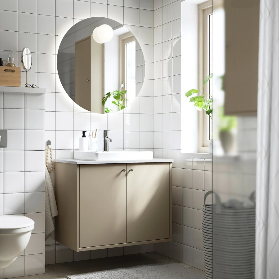 Тумба для ванной  - HAVBÄCK / ORRSJÖN/  HAVBАCK / ORRSJОN IKEA/ХАВБЕК / ОРРДЖЕН ИКЕА, 71х82 см, белый/бежевый (изображение №2)