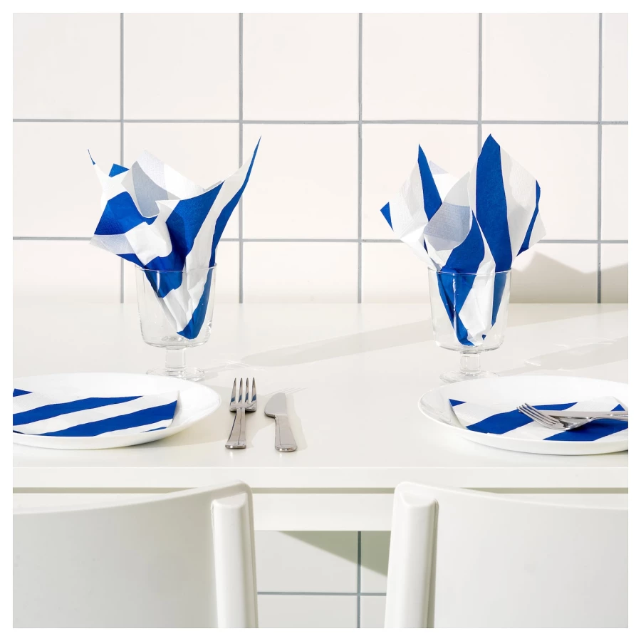 Салфетки - IKEA HAVSKATT, 33х33 см, синие/белые/в полоску, ХАВСКАТТ ИКЕА (изображение №2)