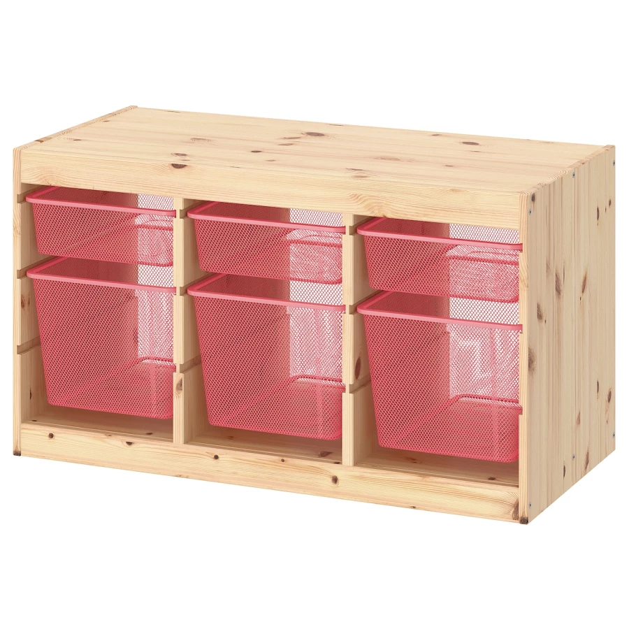 Стеллаж детский - IKEA TROFAST, 93x44x52 см, светло-коричневый/розовый, ИКЕА (изображение №1)