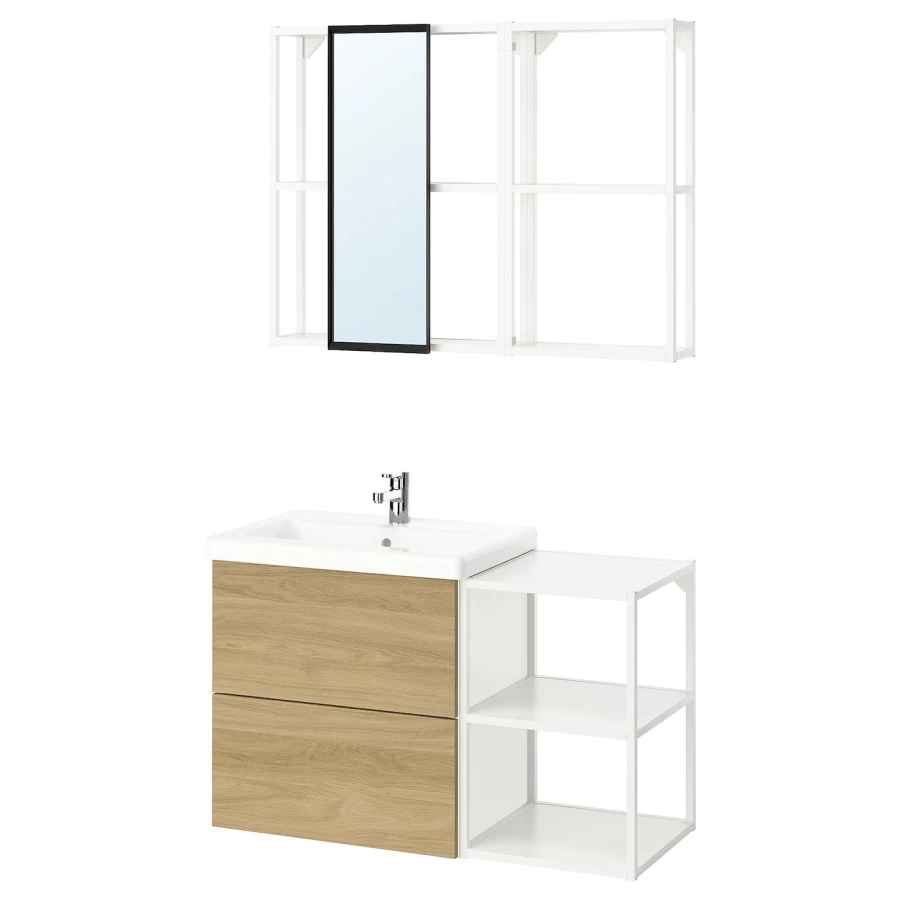 Комбинация для ванной - IKEA ENHET, 102х43х65 см, белый/имитация дуба, ЭНХЕТ ИКЕА (изображение №1)