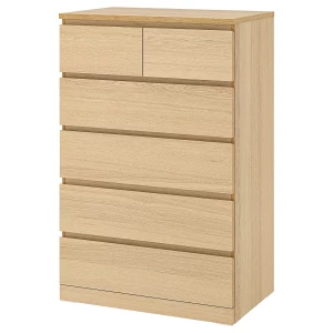 Комод с 6 ящиками - IKEA MALM ИКЕА МАЛЬМ, 80x123х48 см, дубовый шпон, беленый