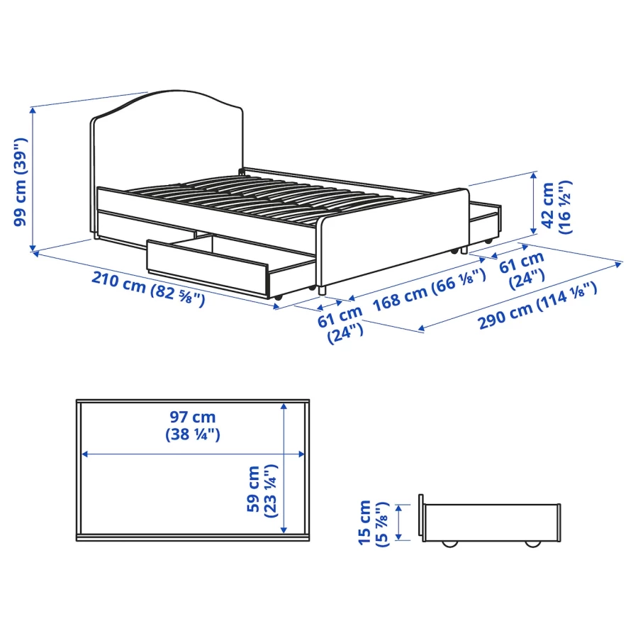 Основание для двуспальной кровати - IKEA HAUGA, 200х160 см, серый, ХАУГА ИКЕА (изображение №8)