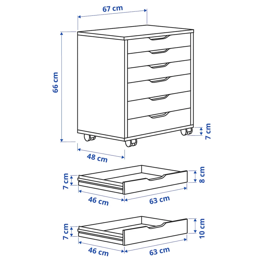 Тумба с ящиками на колесах - ALEX IKEA, серо-бирюзовый, 66х48х67см, АЛЕКС ИКЕА (изображение №5)