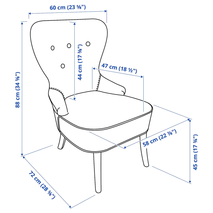 Кресло с подголовником - IKEA REMSTA, 60х72х88 см, синий,  РЕМСТА ИКЕА (изображение №5)