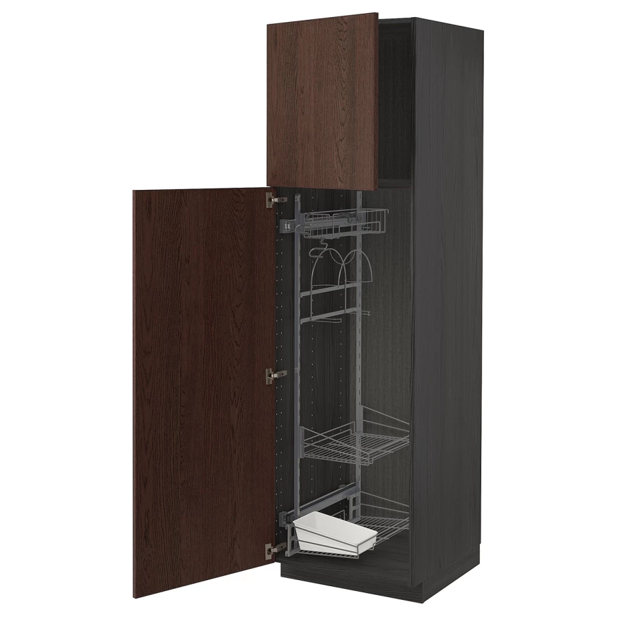 Высокий шкаф/бытовой - IKEA METOD/МЕТОД ИКЕА, 200х60х60 см, коричневый/черный (изображение №1)