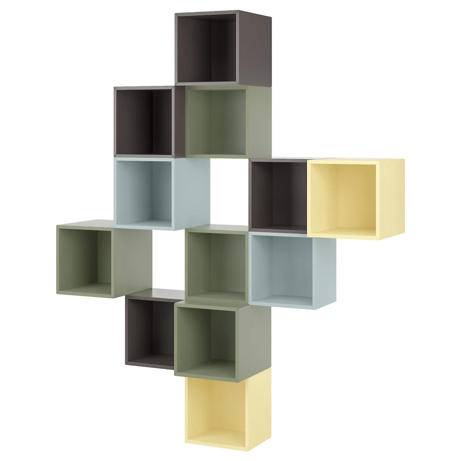 Комбинация для хранения - EKET IKEA/ ЭКЕТ ИКЕА,  210х175х70 см,   коричневый/зеленый/голубой/желтый (изображение №1)