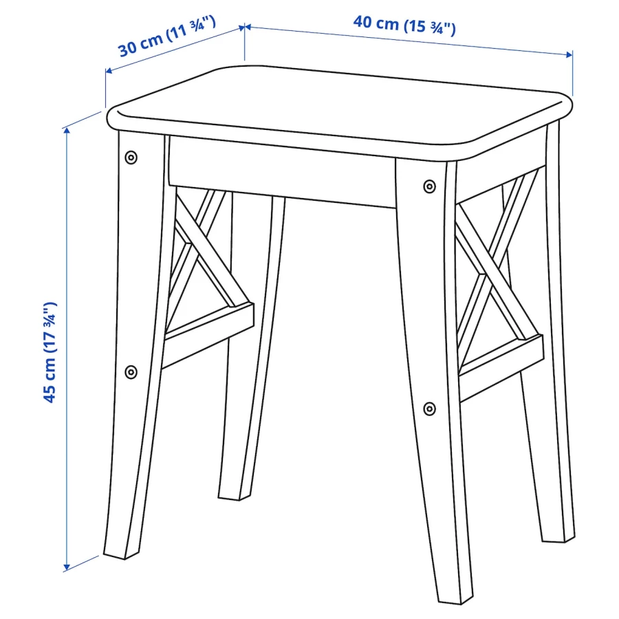 Табурет деревянный - IKEA INGOLF/ИНГОЛЬФ ИКЕА, 45х40х30 см, белый (изображение №7)