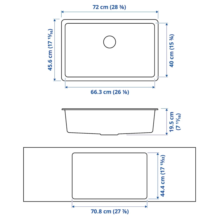Врезная мойка - IKEA KILSVIKEN/LILLVIKEN, 72х46 см, черный, КИЛСВИКЕН/ЛИЛЛЬВИКЕН ИКЕА (изображение №4)