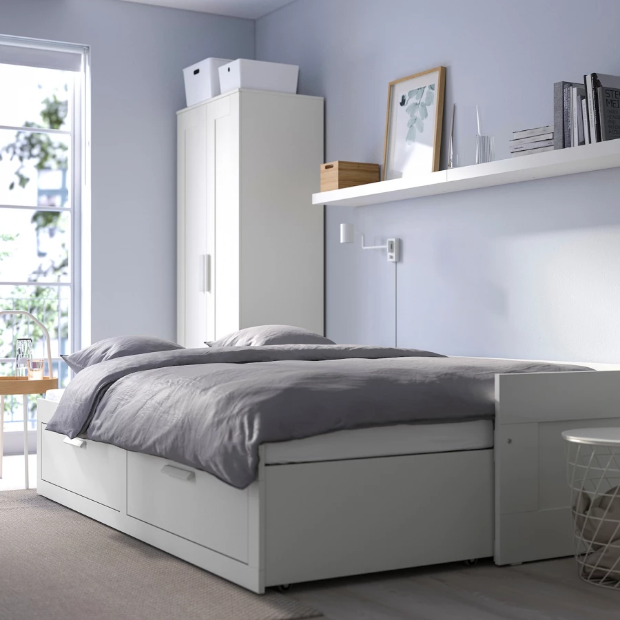 Каркас кровати-кушетки c 2 ящиками - IKEA BRIMNES, 80х200 см, белый, БРИМНЭС/БРИМНЕС ИКЕА (изображение №2)