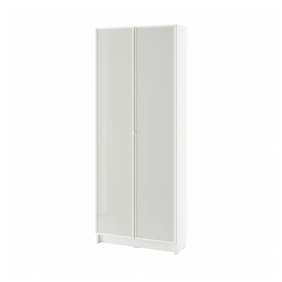 Книжный шкаф со стеклянной дверью - BILLY/HÖGBO IKEA/ БИЛЛИ/ХОГБО ИКЕА, 30х80х202 см, белый (изображение №1)