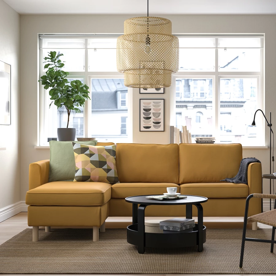 3-местный диван с шезлонгом - IKEA PÄRUP/PARUP/ПЭРУП ИКЕА, 235х80х69 см, светло-коричневый (изображение №2)
