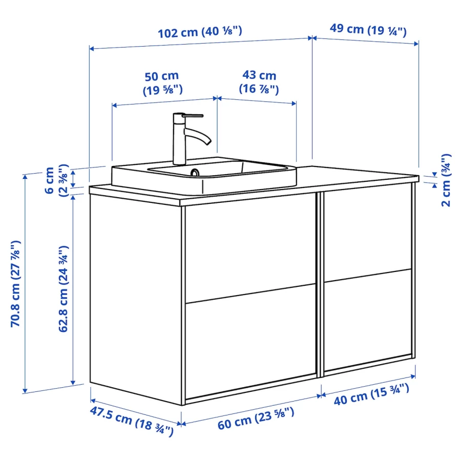Тумба для ванной  - ÄNGSJÖN / BACKSJÖN/АNGSJОN / BACKSJОN IKEA/ЭНГСЬЕН/БЭКСЬЕН ИКЕА, 71х102 см, белый/серый (изображение №7)