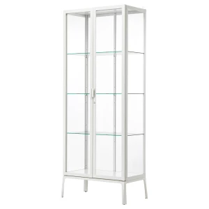Шкаф состеклянными дверцами - MILSBO IKEA/ МИЛСБО ИКЕА, 73x175х42 см, белый/прозрачный
