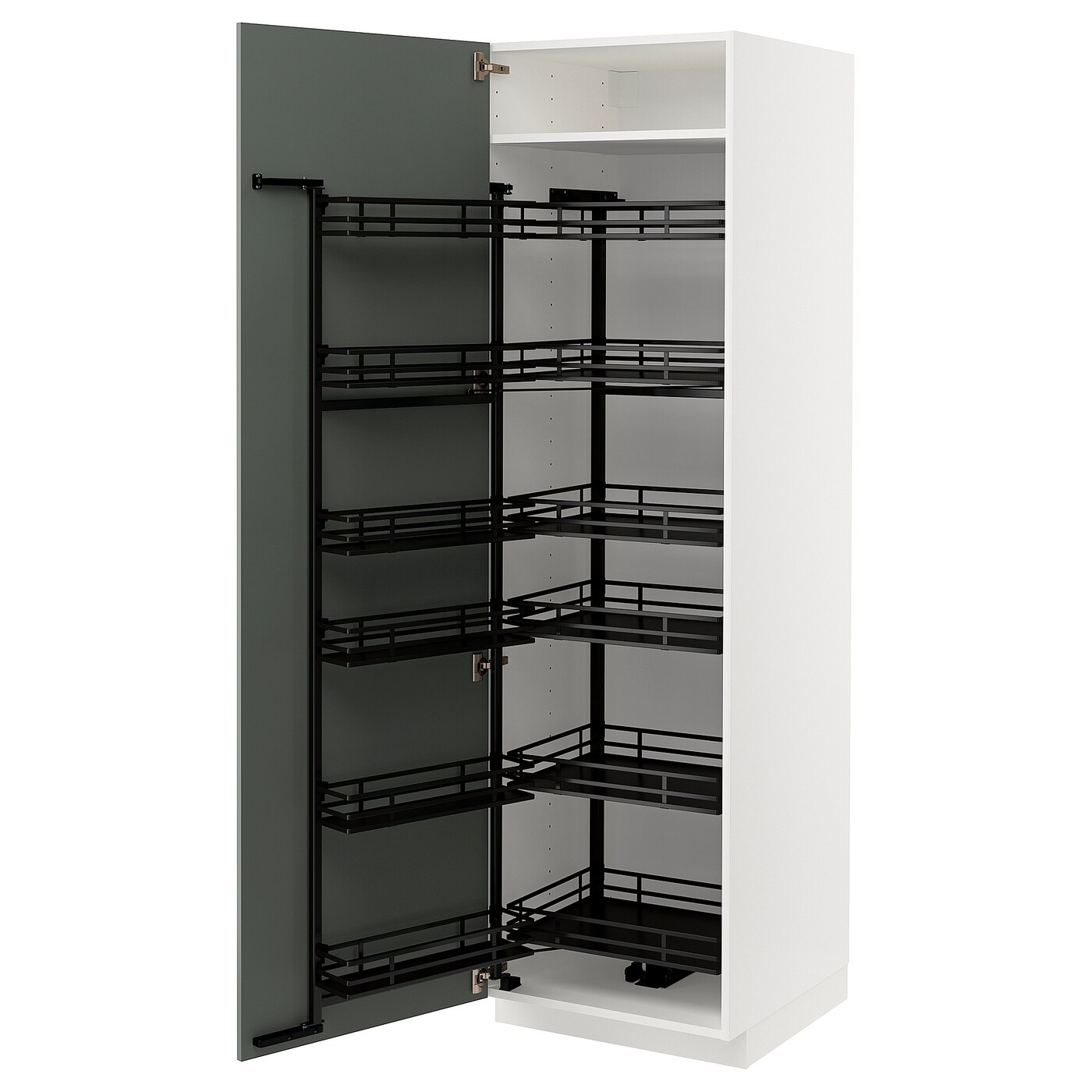 Высокий шкаф с выдвижной кладовой - IKEA METOD/МЕТОД ИКЕА, 60х60х200 см, белый/серо-зеленый