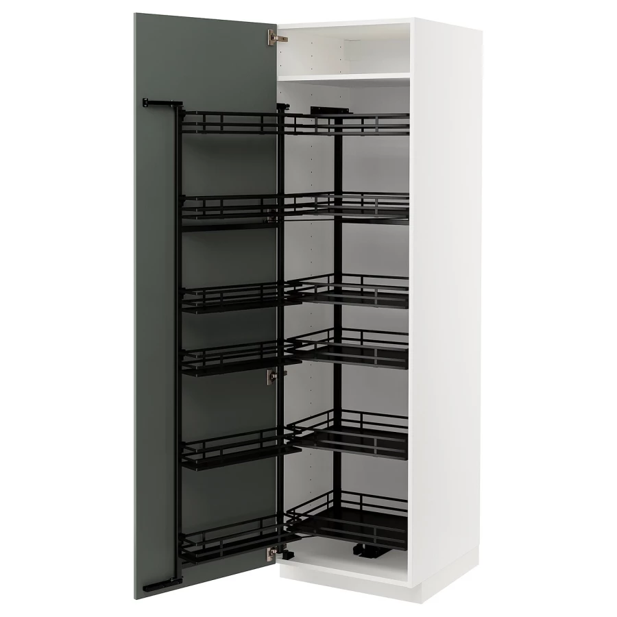 Высокий шкаф с выдвижной кладовой - IKEA METOD/МЕТОД ИКЕА, 60х60х200 см, белый/серо-зеленый (изображение №1)