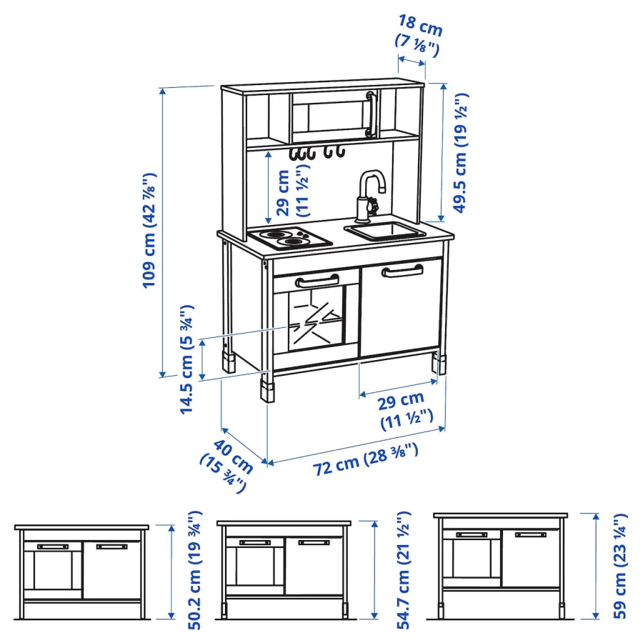 Игровая кухня - IKEA DUKTIG, 72x40x109 см, красный/белый  ДУКТИГ ИКЕА (изображение №6)
