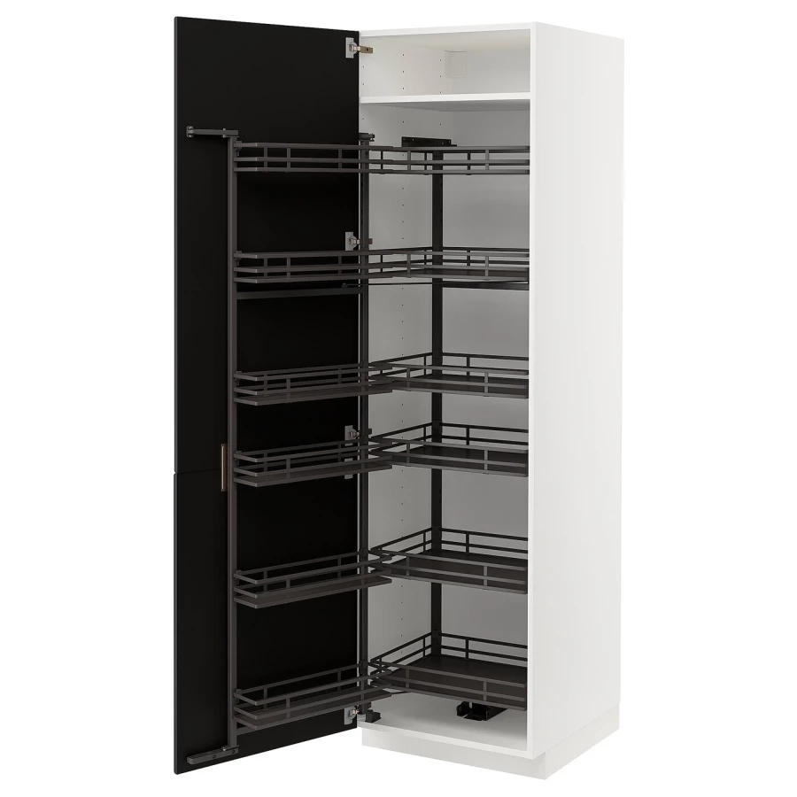 Высокий шкаф с выдвижной кладовой - IKEA METOD/МЕТОД ИКЕА, 60х60х200 см, черный/белый (изображение №1)