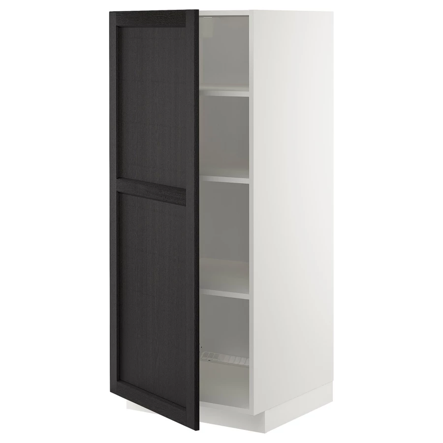 Высокий кухонный шкаф с полками - IKEA METOD/МЕТОД ИКЕА, 140х60х60 см, белый/черный (изображение №1)